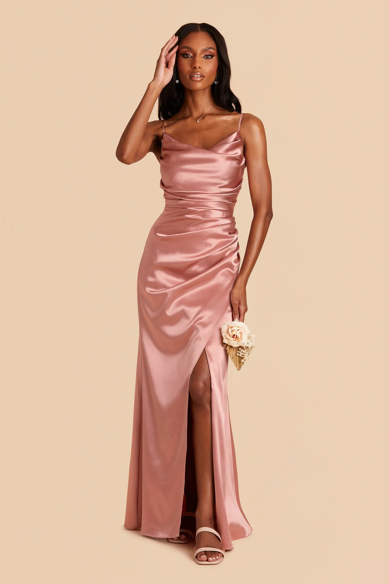 Lydia Shiny Satin Dress - Desert Rose sold by Birdy Grey