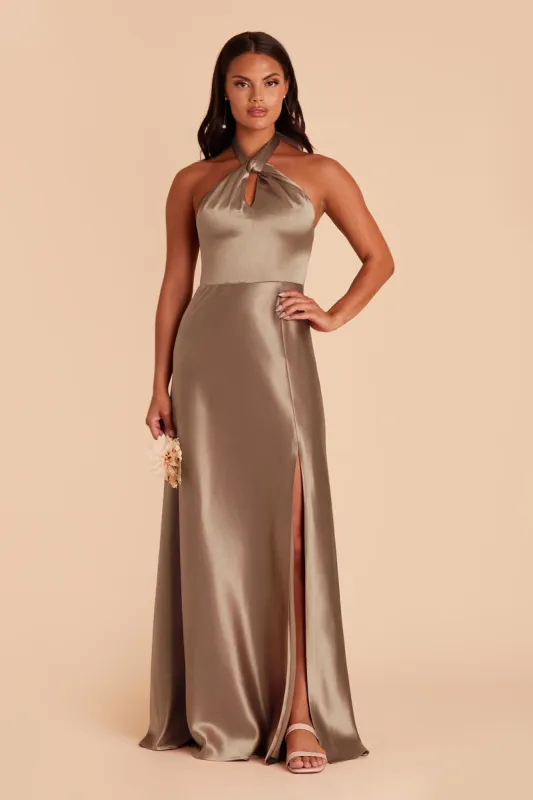 Monica Shiny Satin Dress - Mocha sold by Birdy Grey