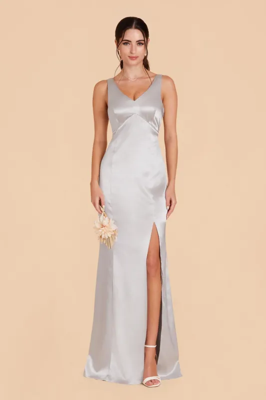 Gloria Shiny Satin Dress - Platinum sold by Birdy Grey