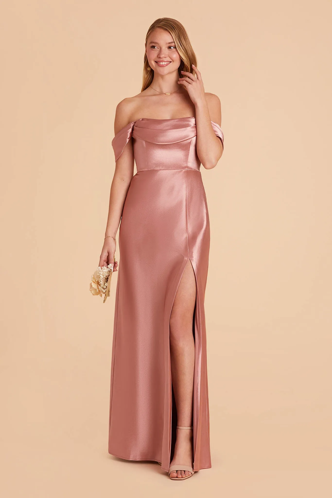 Mia Shiny Satin Convertible Dress - Desert Rose sold by Birdy Grey