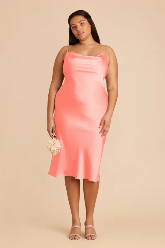 Lisa Matte Satin Midi Dress - Coral Pink sold by Birdy Grey