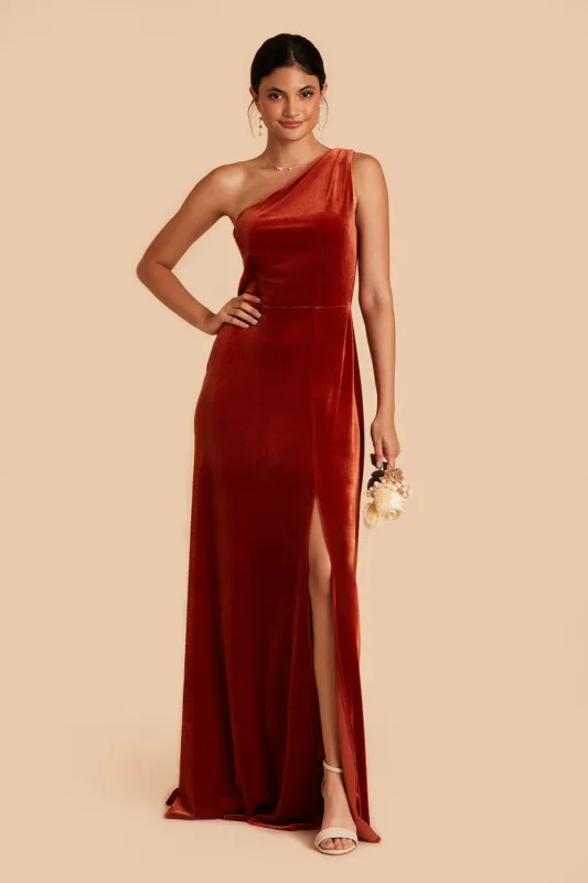 Kira Velvet Dress - Burnt Orange sold by Birdy Grey