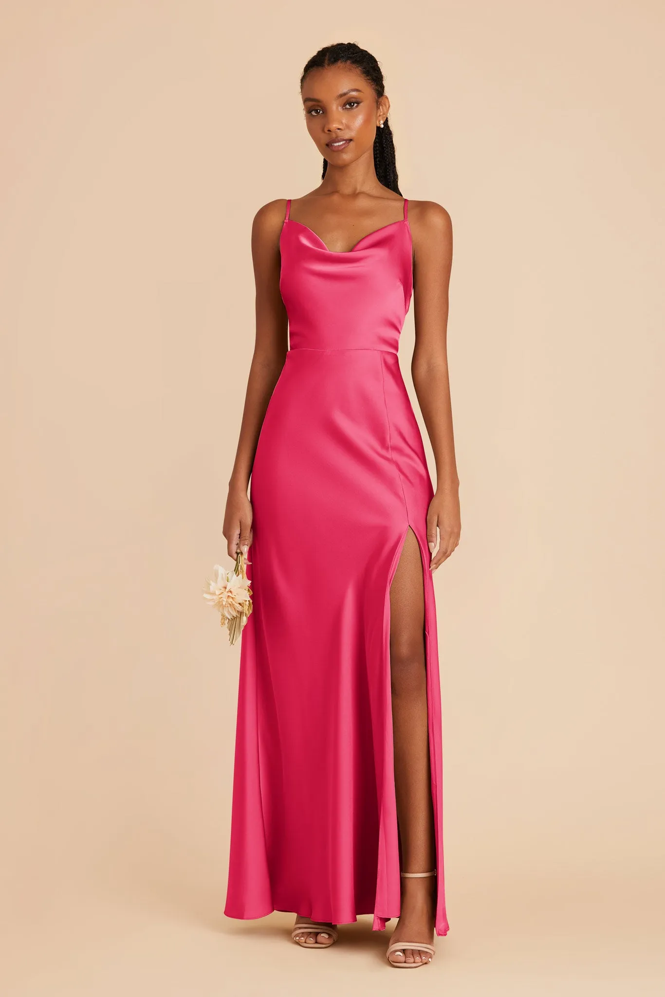 Lisa Long Matte Satin Dress - Fuchsia sold by Birdy Grey