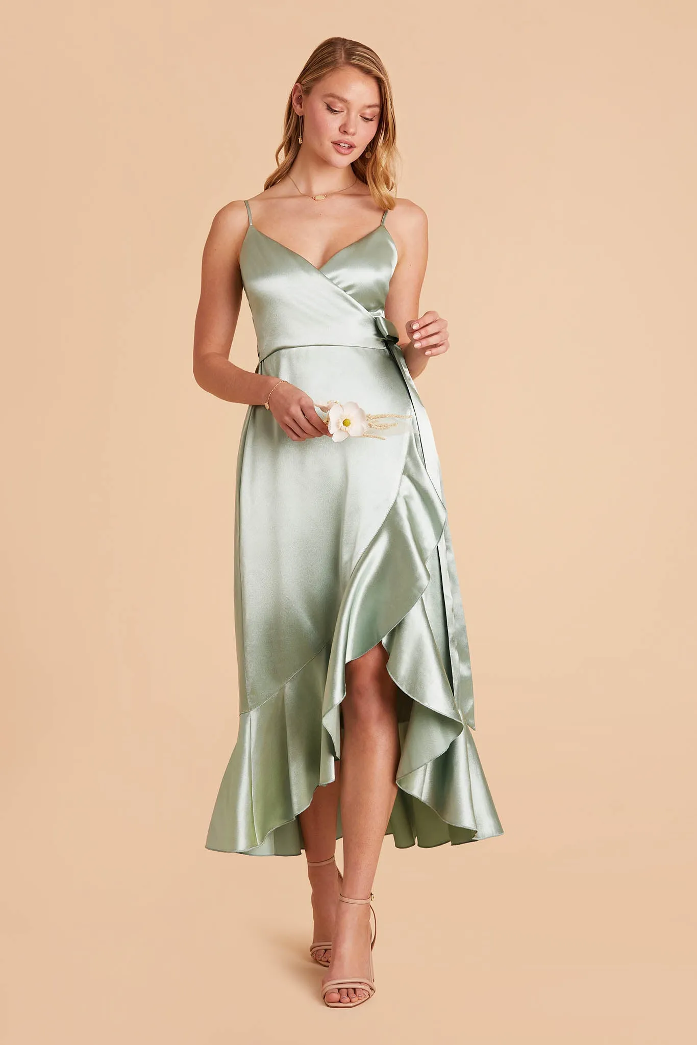 YC Shiny Satin Midi Dress - Sage sold by Birdy Grey product image thumbnail 3