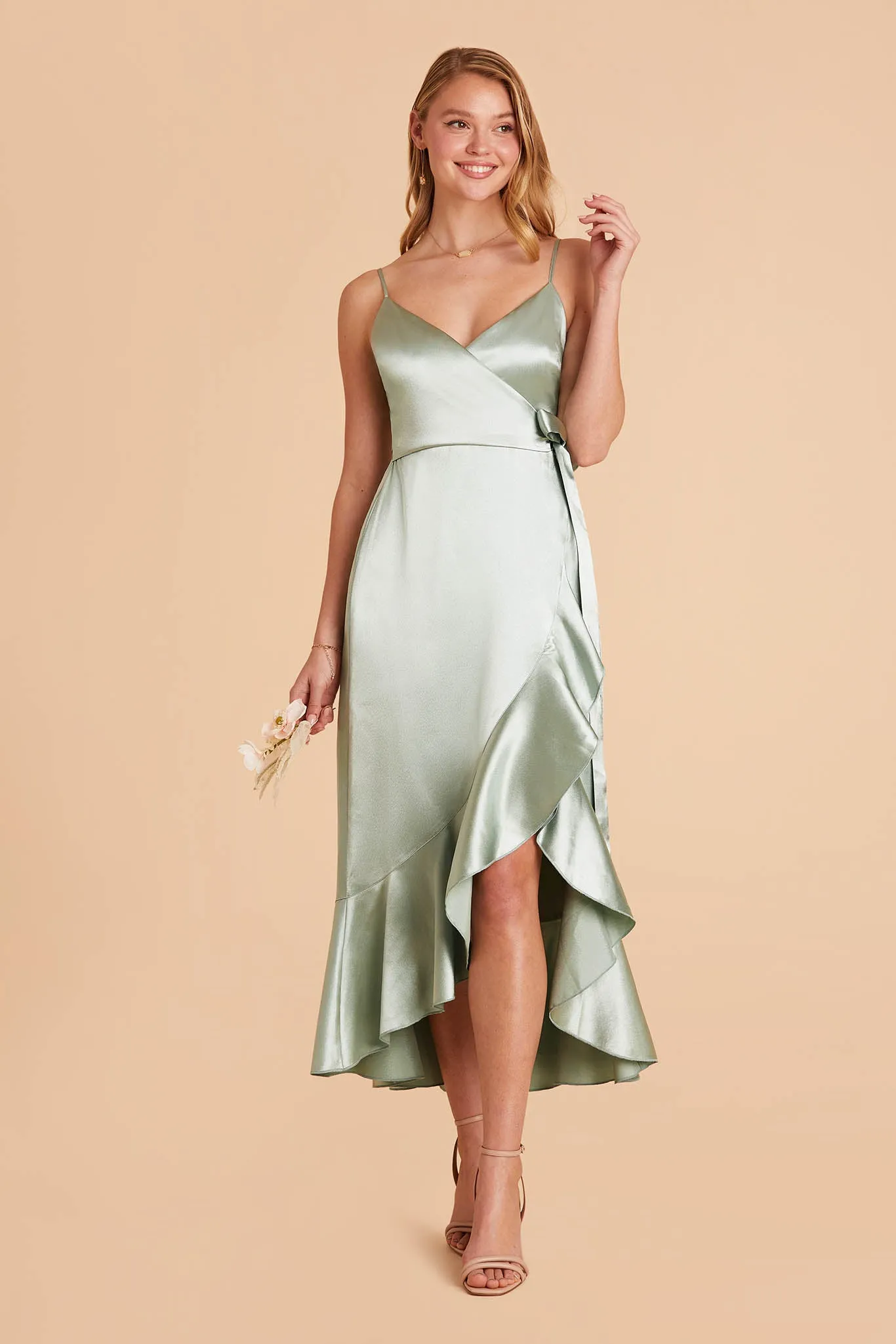 YC Shiny Satin Midi Dress - Sage sold by Birdy Grey