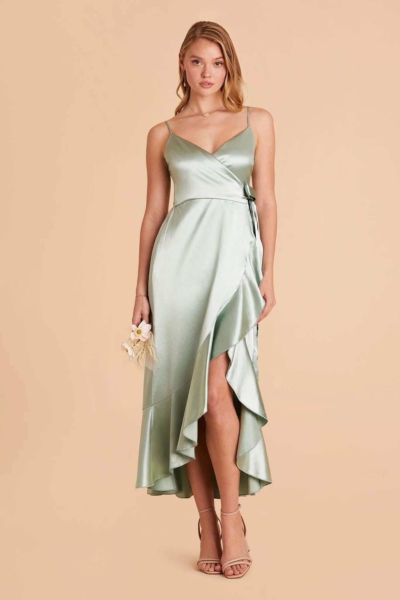 YC Shiny Satin Midi Dress - Sage sold by Birdy Grey product image thumbnail 5