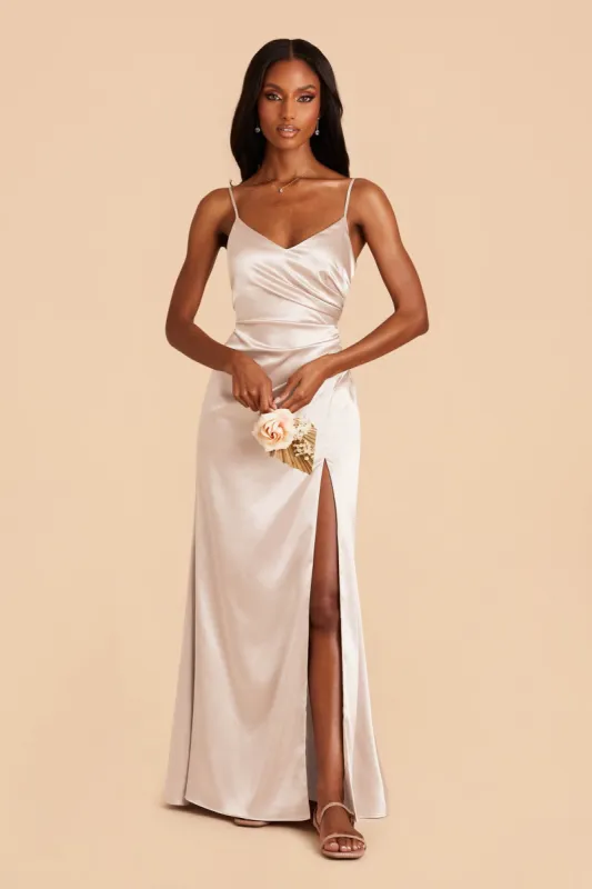 Catherine Shiny Satin Dress - Champagne sold by Birdy Grey