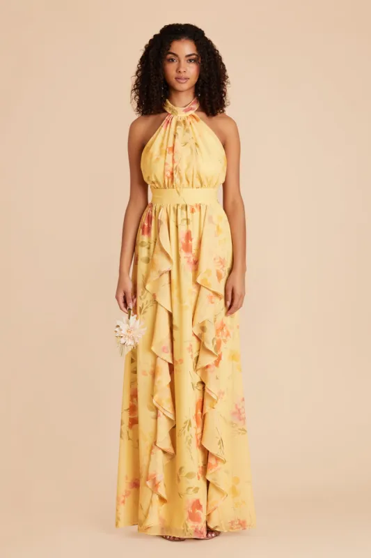 Joyce Chiffon Dress - Pale Yellow Rococo Floral sold by Birdy Grey