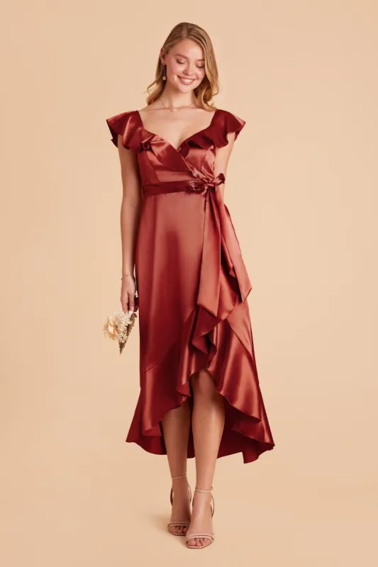 James Shiny Satin Midi Dress - Spice sold by Birdy Grey