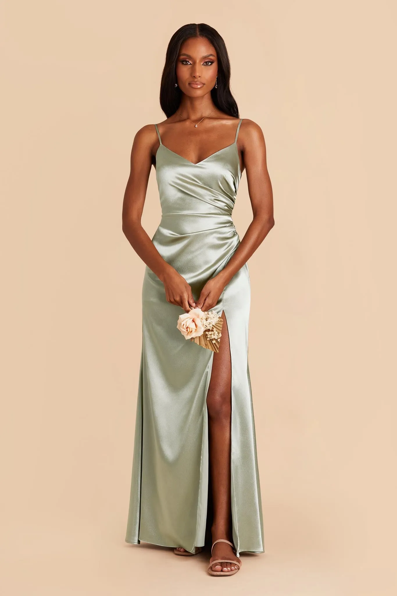 Catherine Shiny Satin Dress - Sage sold by Birdy Grey