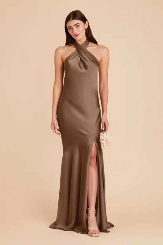 Stephanie Matte Satin Dress - Mocha sold by Birdy Grey