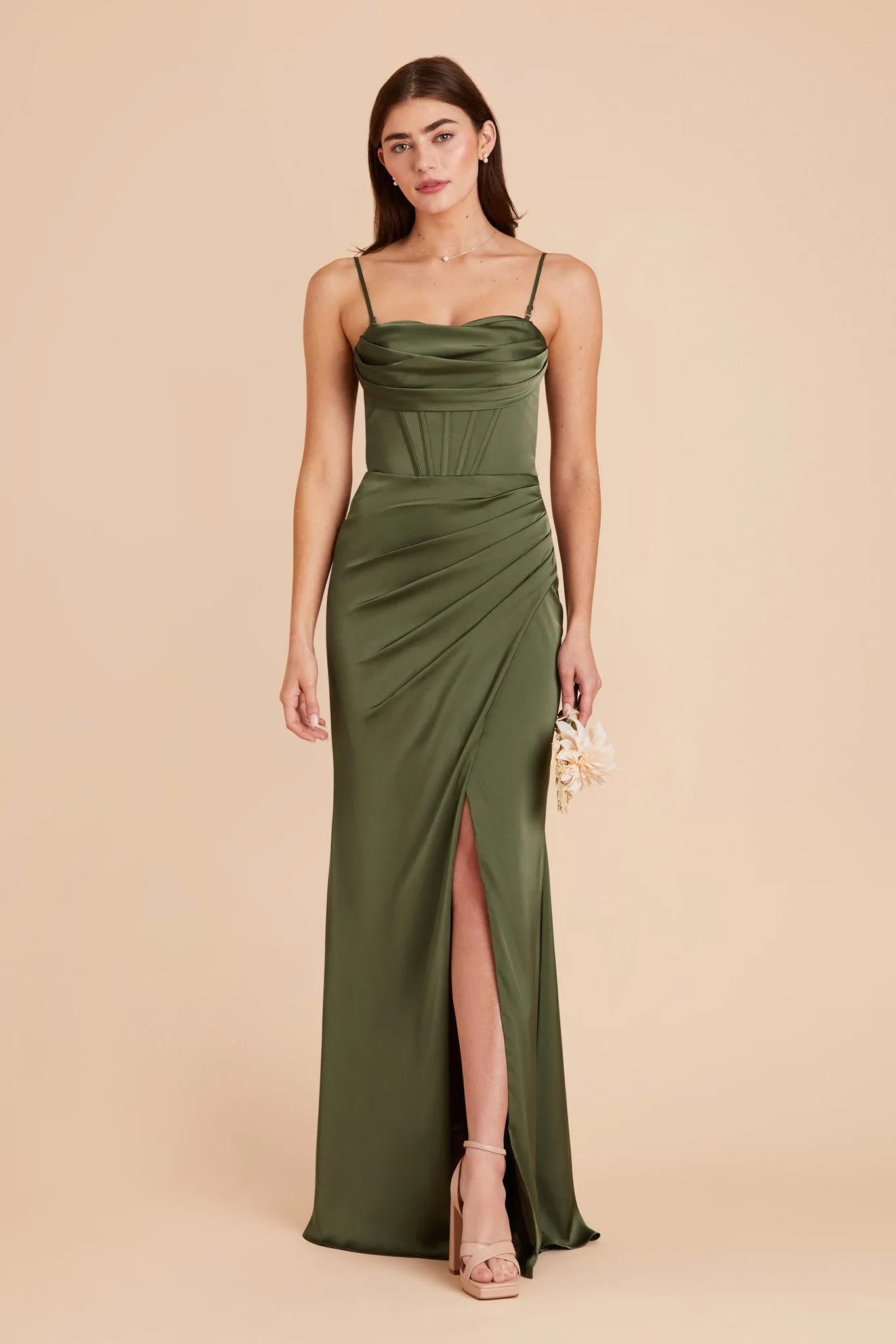 Carrie Matte Satin Dress - Olive sold by Birdy Grey product image thumbnail 3