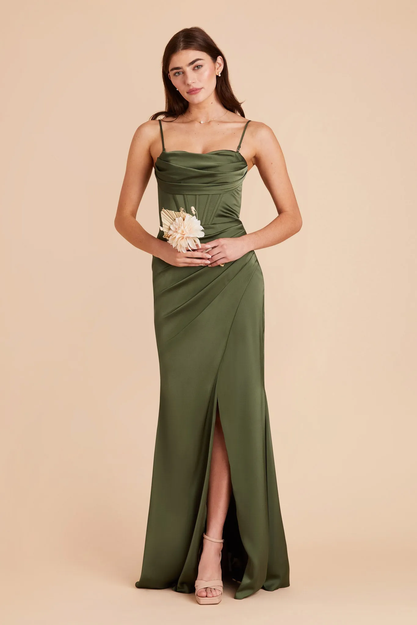 Carrie Matte Satin Dress - Olive sold by Birdy Grey product image thumbnail 5