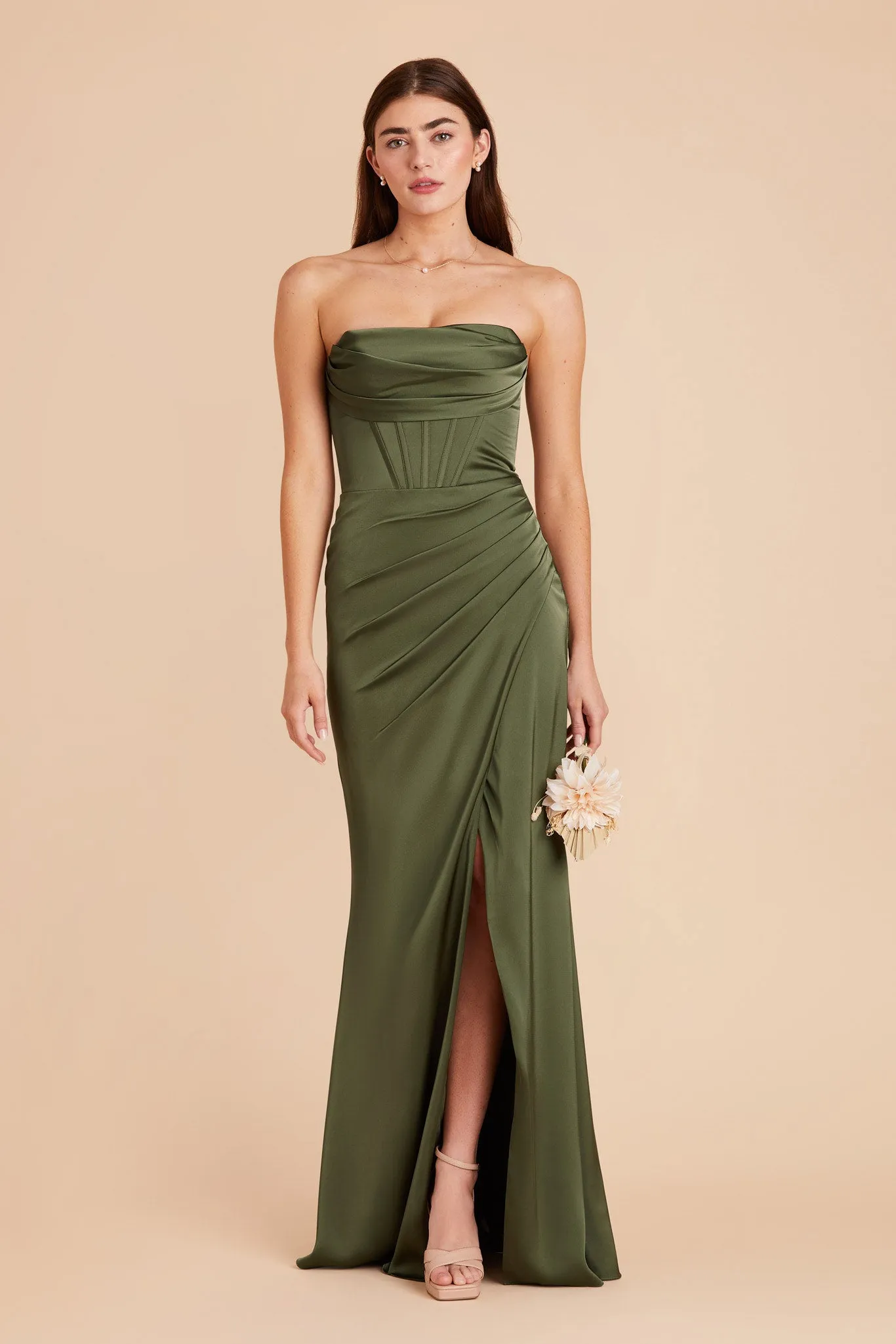 Carrie Matte Satin Dress - Olive sold by Birdy Grey product image thumbnail 2