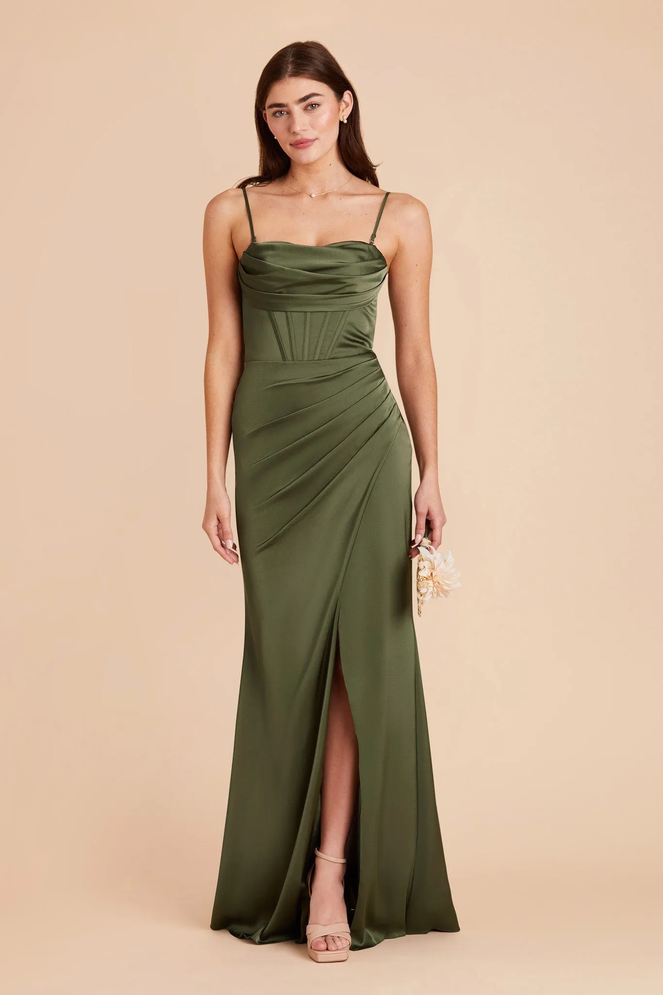 Carrie Matte Satin Dress - Olive sold by Birdy Grey product image thumbnail 4