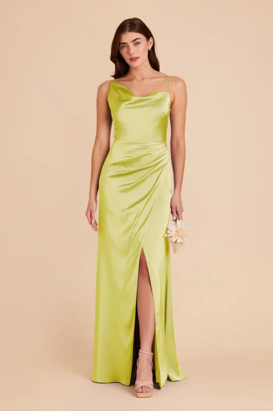 Jennifer Matte Satin Dress - Chartreuse sold by Birdy Grey