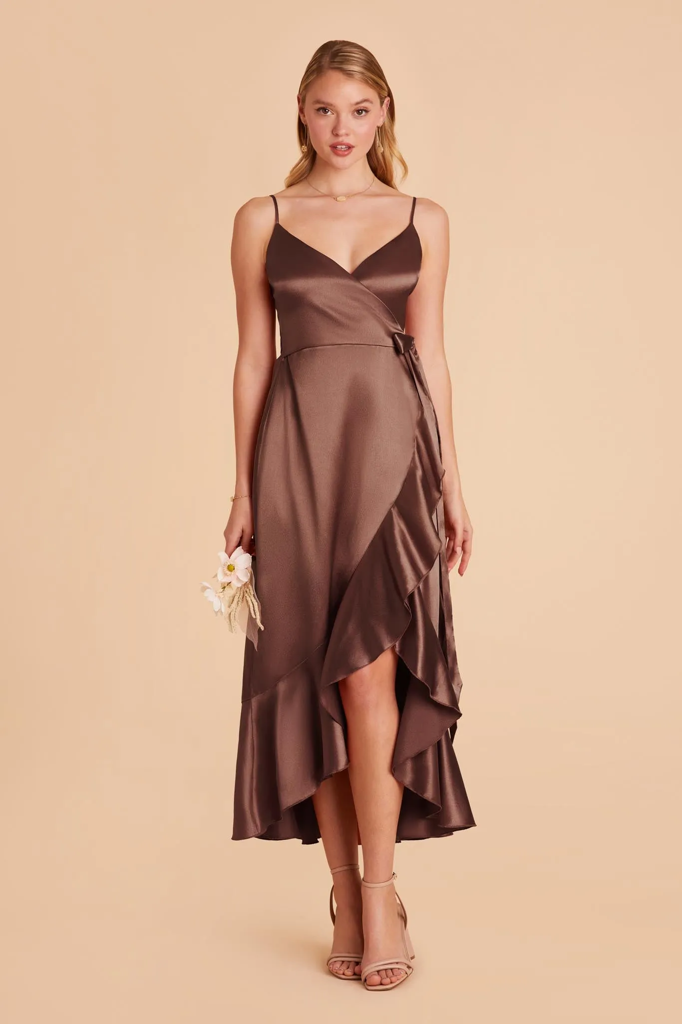 YC Shiny Satin Midi Dress - Chocolate Brown sold by Birdy Grey