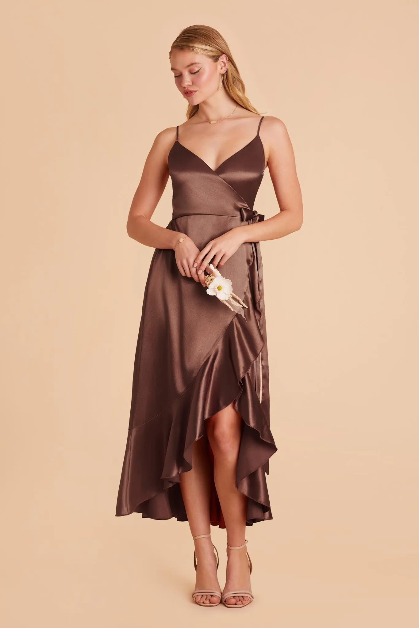 YC Shiny Satin Midi Dress - Chocolate Brown sold by Birdy Grey product image thumbnail 4