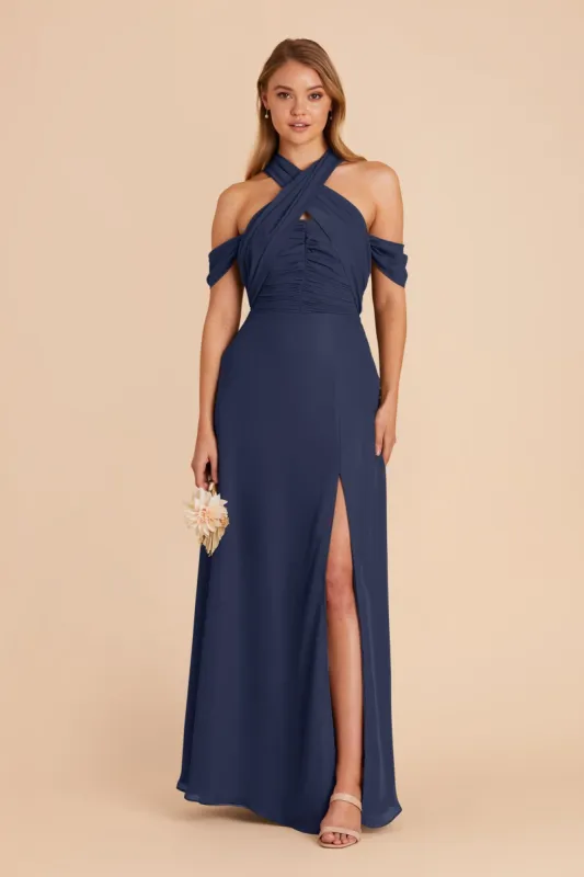 Cara Chiffon Dress - Slate Blue sold by Birdy Grey