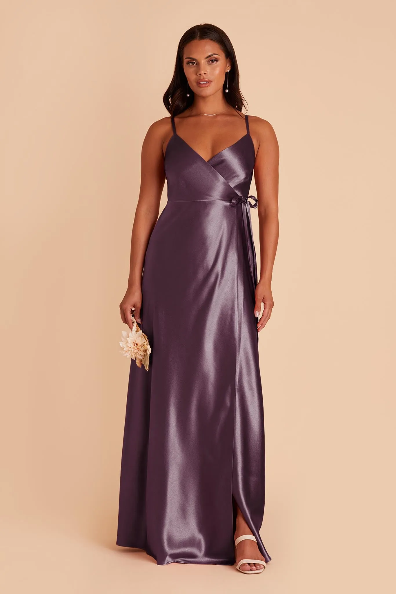 Cindy Shiny Satin Dress - Plum sold by Birdy Grey