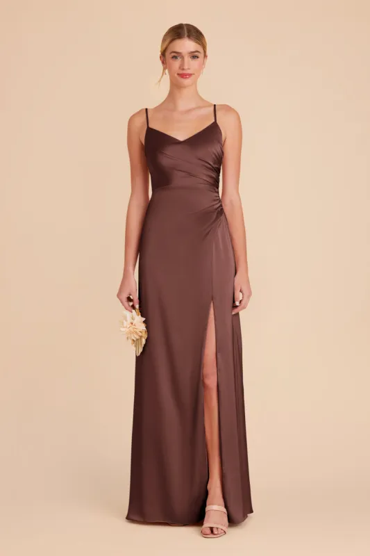 Catherine Matte Satin Dress - Chocolate Brown sold by Birdy Grey