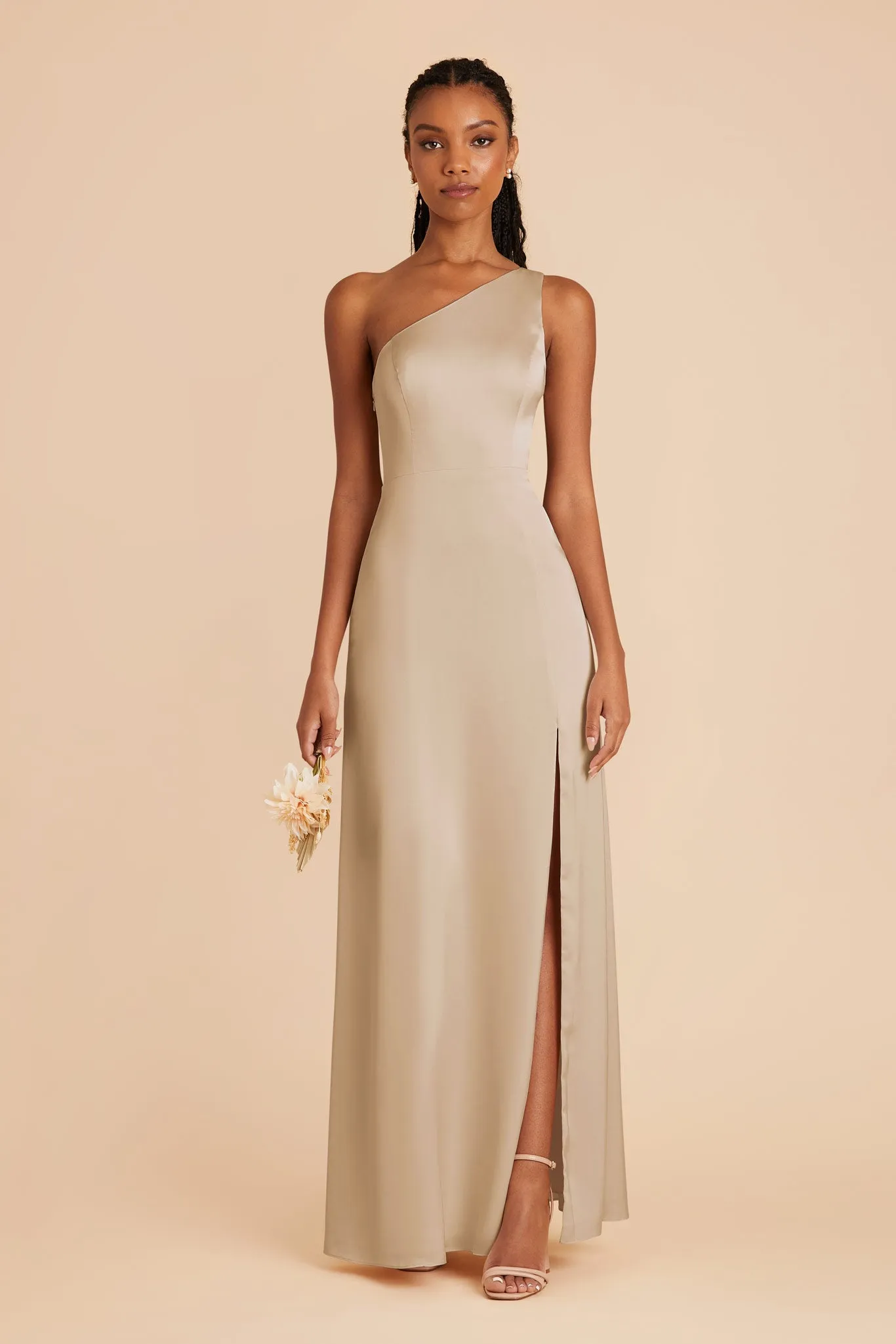 Kira Matte Satin Dress - Neutral Champagne sold by Birdy Grey