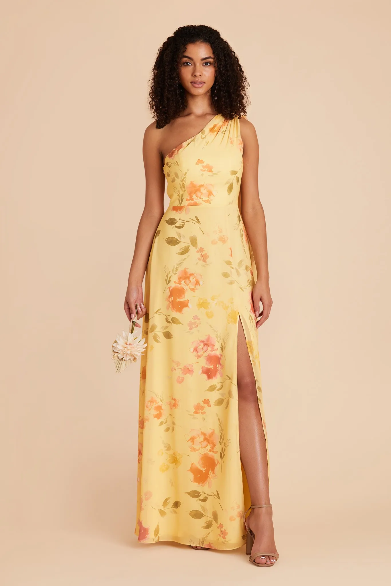 Melissa Chiffon Dress - Pale Yellow Rococo Floral sold by Birdy Grey