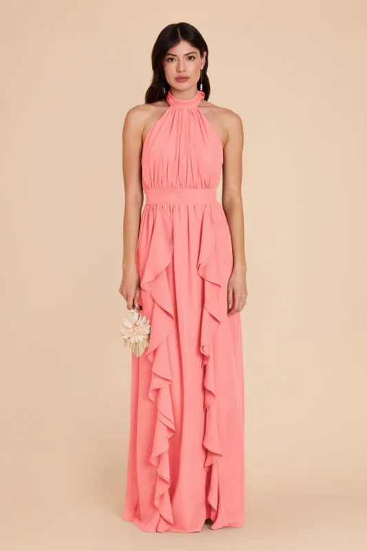 Joyce Chiffon Dress - Coral Pink sold by Birdy Grey