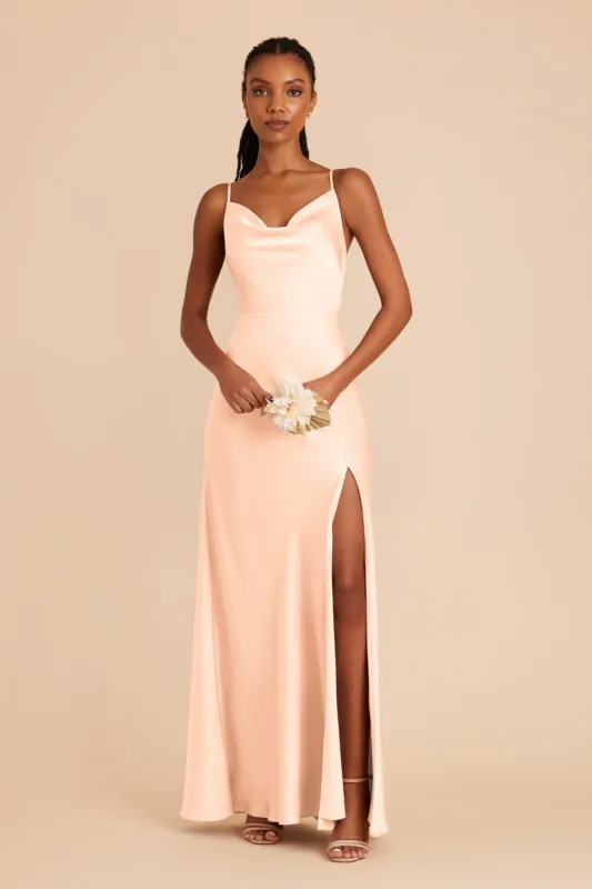 Lisa Long Matte Satin Dress - Peach Cream sold by Birdy Grey