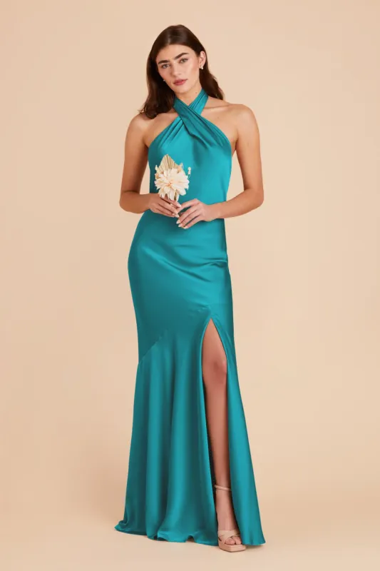Stephanie Matte Satin Dress - Teal sold by Birdy Grey