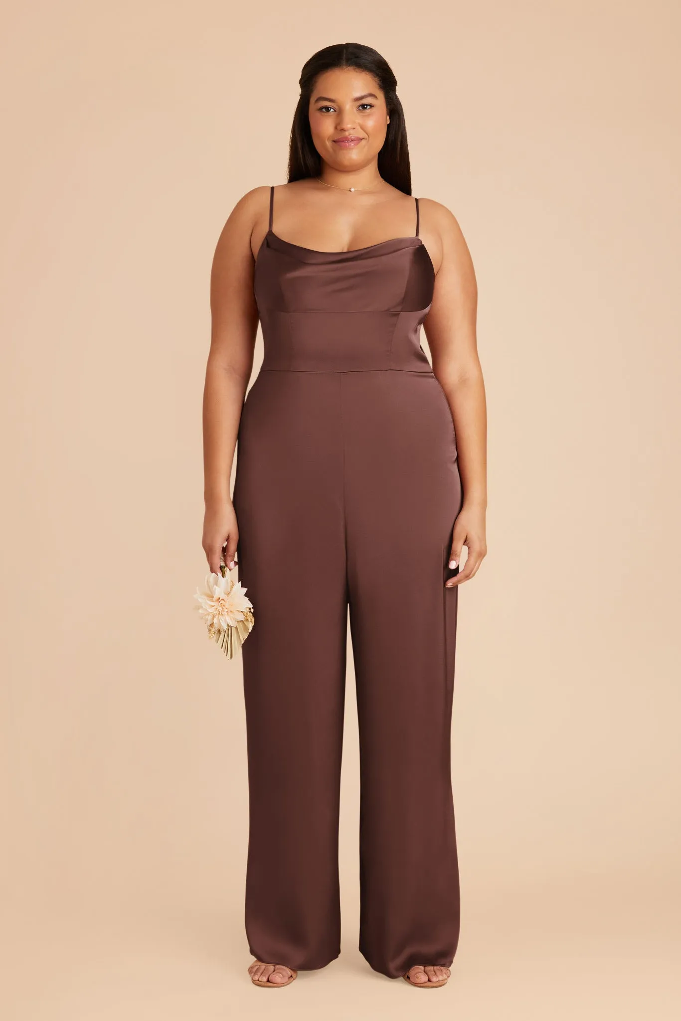 Donna Matte Satin Bridesmaid Jumpsuit - Chocolate Brown sold by Birdy Grey product image thumbnail 2