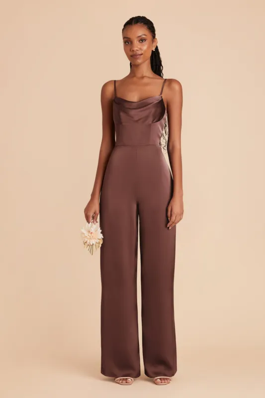 Donna Matte Satin Bridesmaid Jumpsuit - Chocolate Brown sold by Birdy Grey