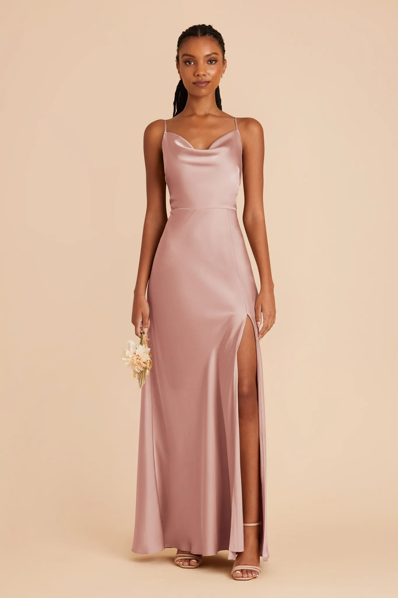 Lisa Long Matte Satin Dress - English Rose sold by Birdy Grey