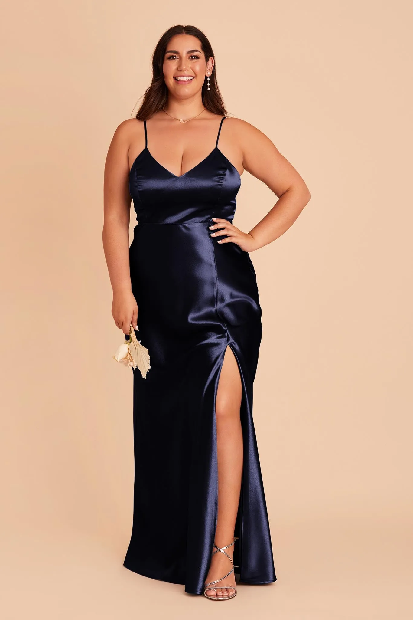 Jay Shiny Satin Dress - Navy sold by Birdy Grey