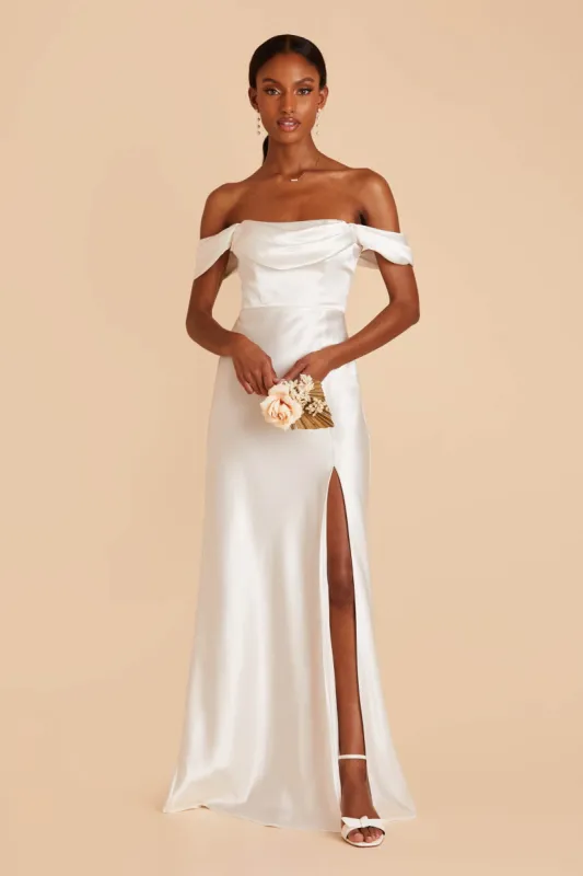 Mia Shiny Satin Convertible Dress - White sold by Birdy Grey