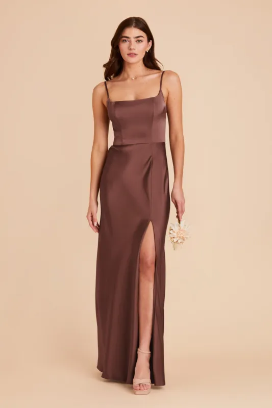 Mai Matte Satin Dress - Chocolate Brown sold by Birdy Grey
