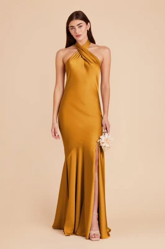 Stephanie Matte Satin Dress - Butterscotch sold by Birdy Grey