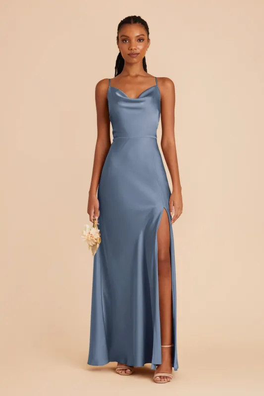 Lisa Long Matte Satin Dress - French Blue sold by Birdy Grey