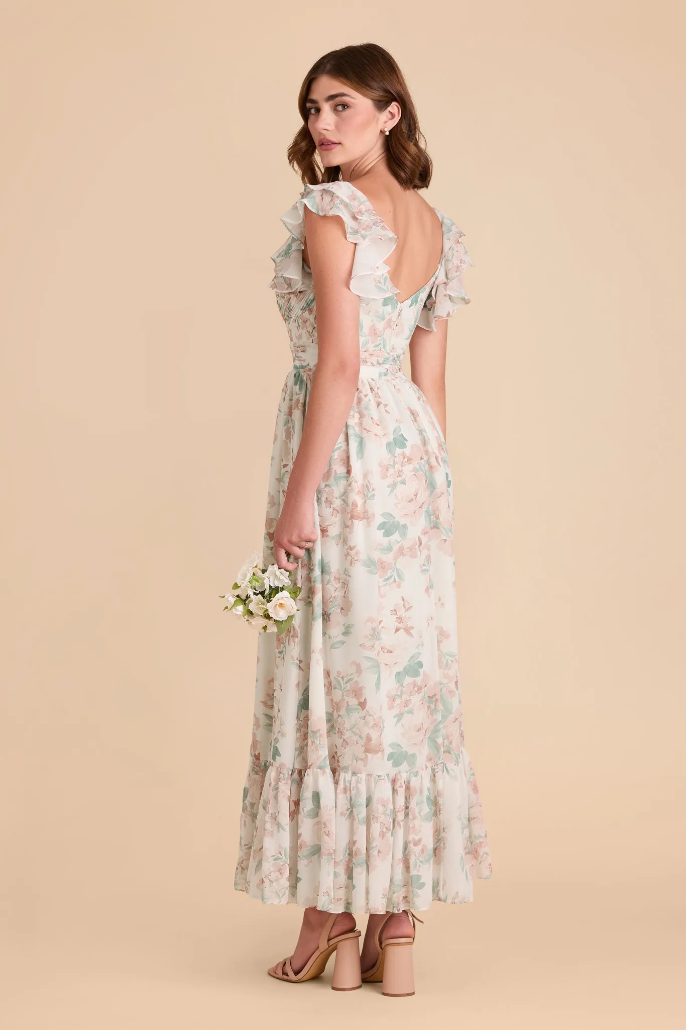 Michelle Chiffon Dress - Dusty Apricot Peonies sold by Birdy Grey product image thumbnail 3