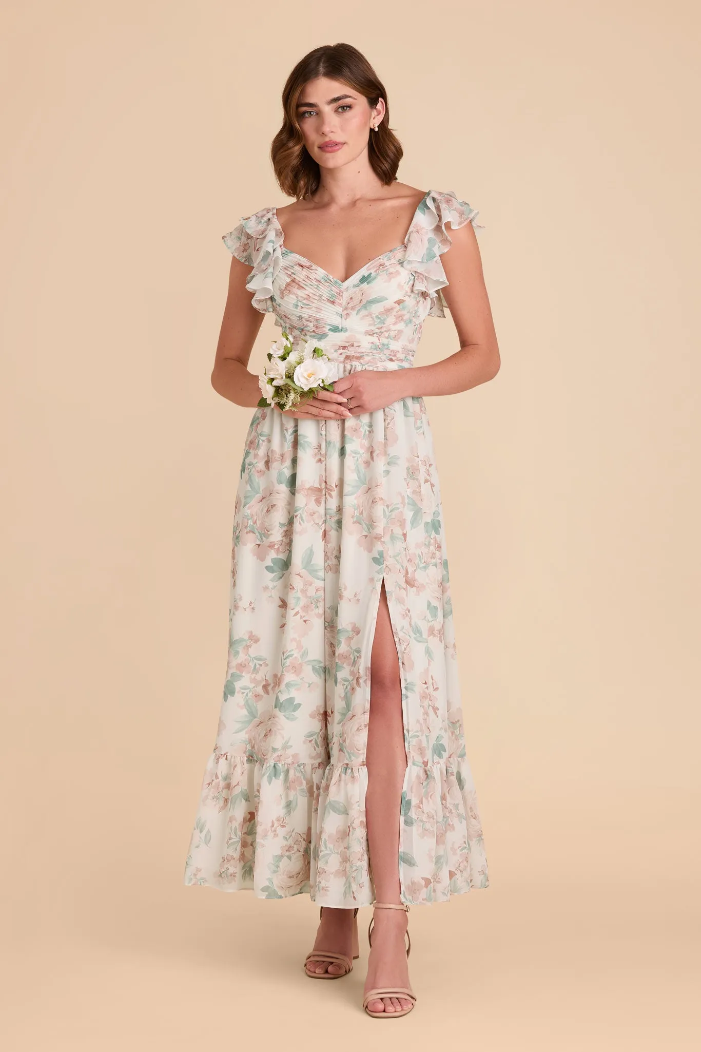 Michelle Chiffon Dress - Dusty Apricot Peonies sold by Birdy Grey product image thumbnail 2