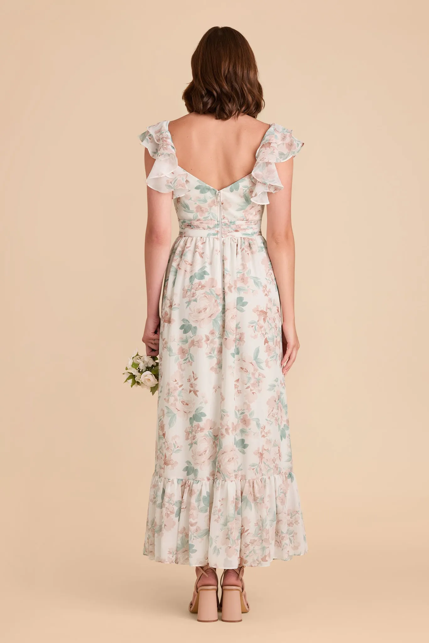 Michelle Chiffon Dress - Dusty Apricot Peonies sold by Birdy Grey product image thumbnail 5