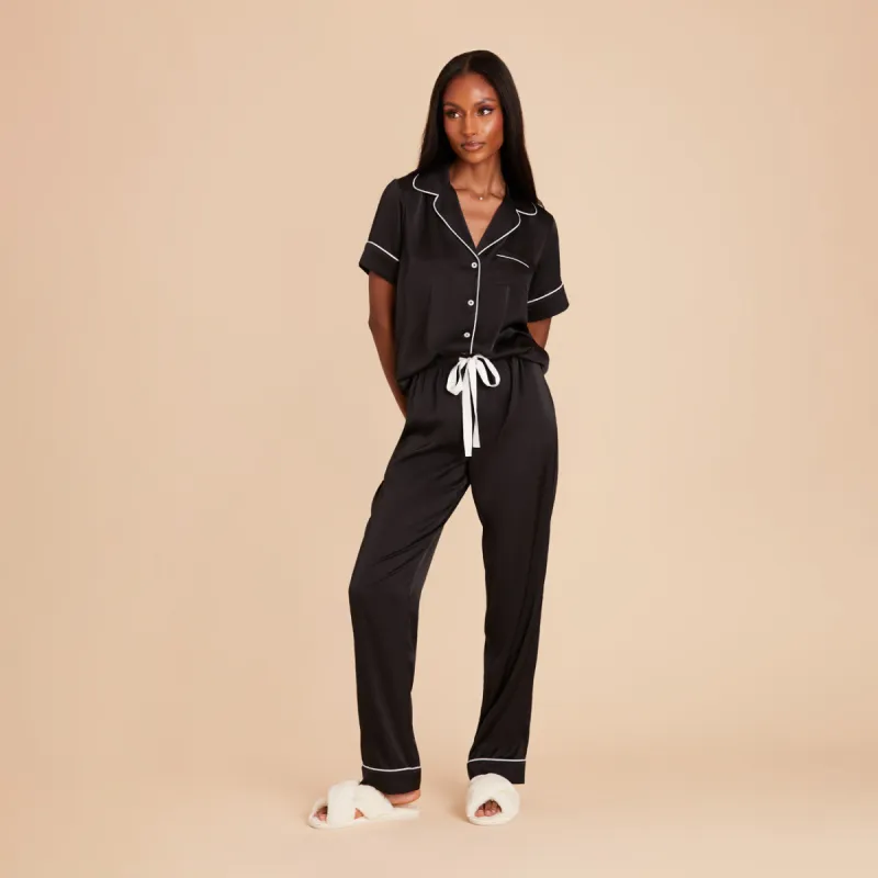 Jonny Satin Short Sleeve and Pant Set - Black sold by Birdy Grey
