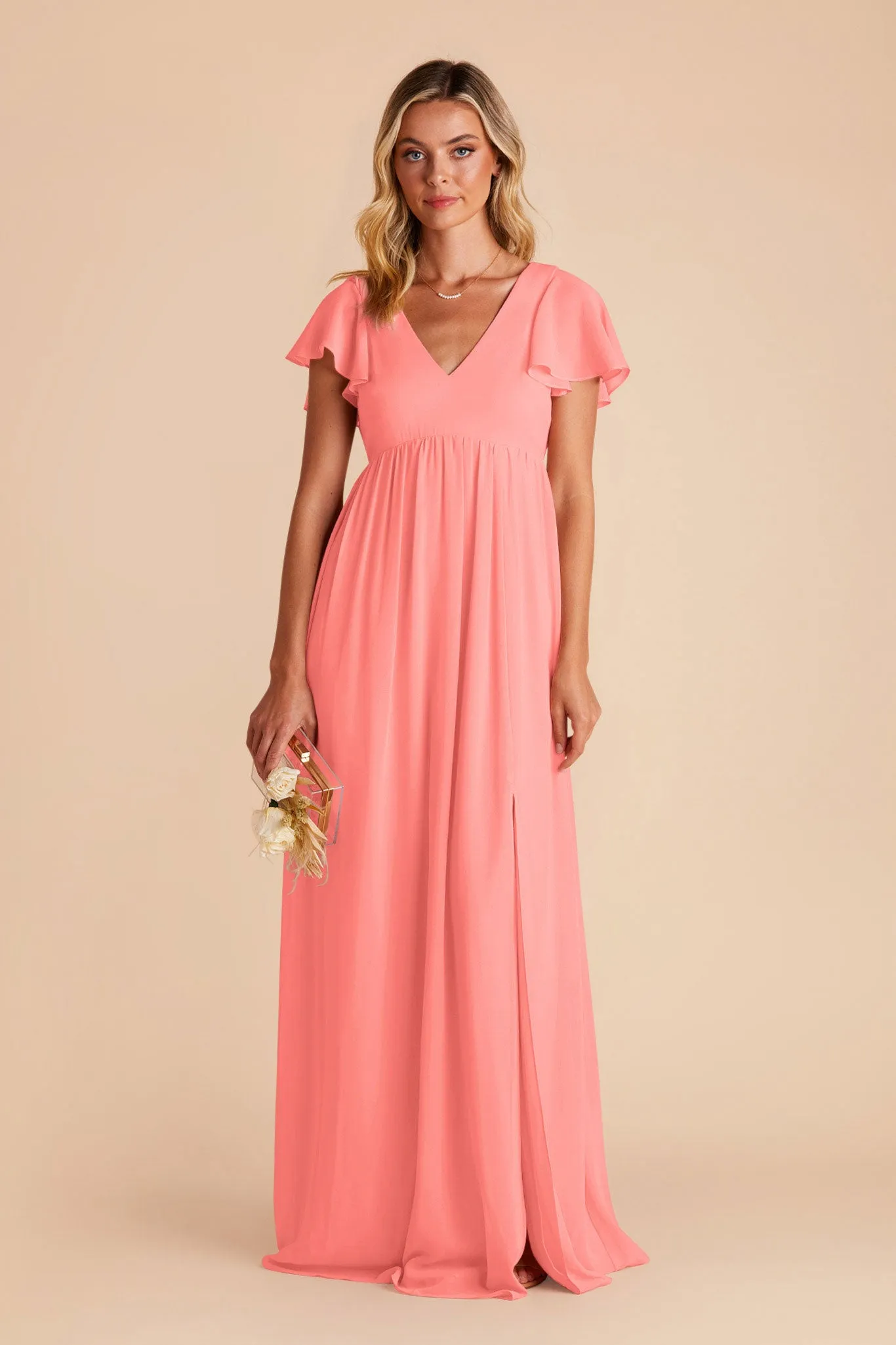 Hannah Empire Dress - Coral Pink sold by Birdy Grey