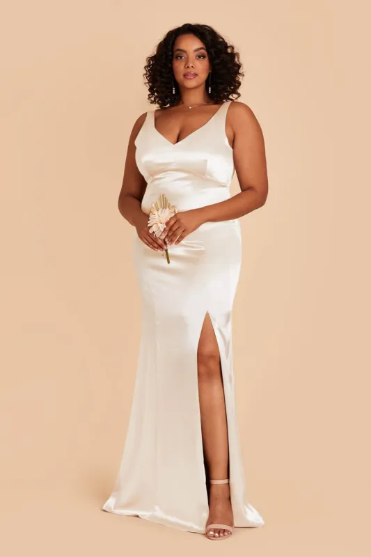 Gloria Shiny Satin Dress - White sold by Birdy Grey