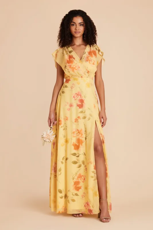 Violet Chiffon Dress - Pale Yellow Rococo Floral sold by Birdy Grey