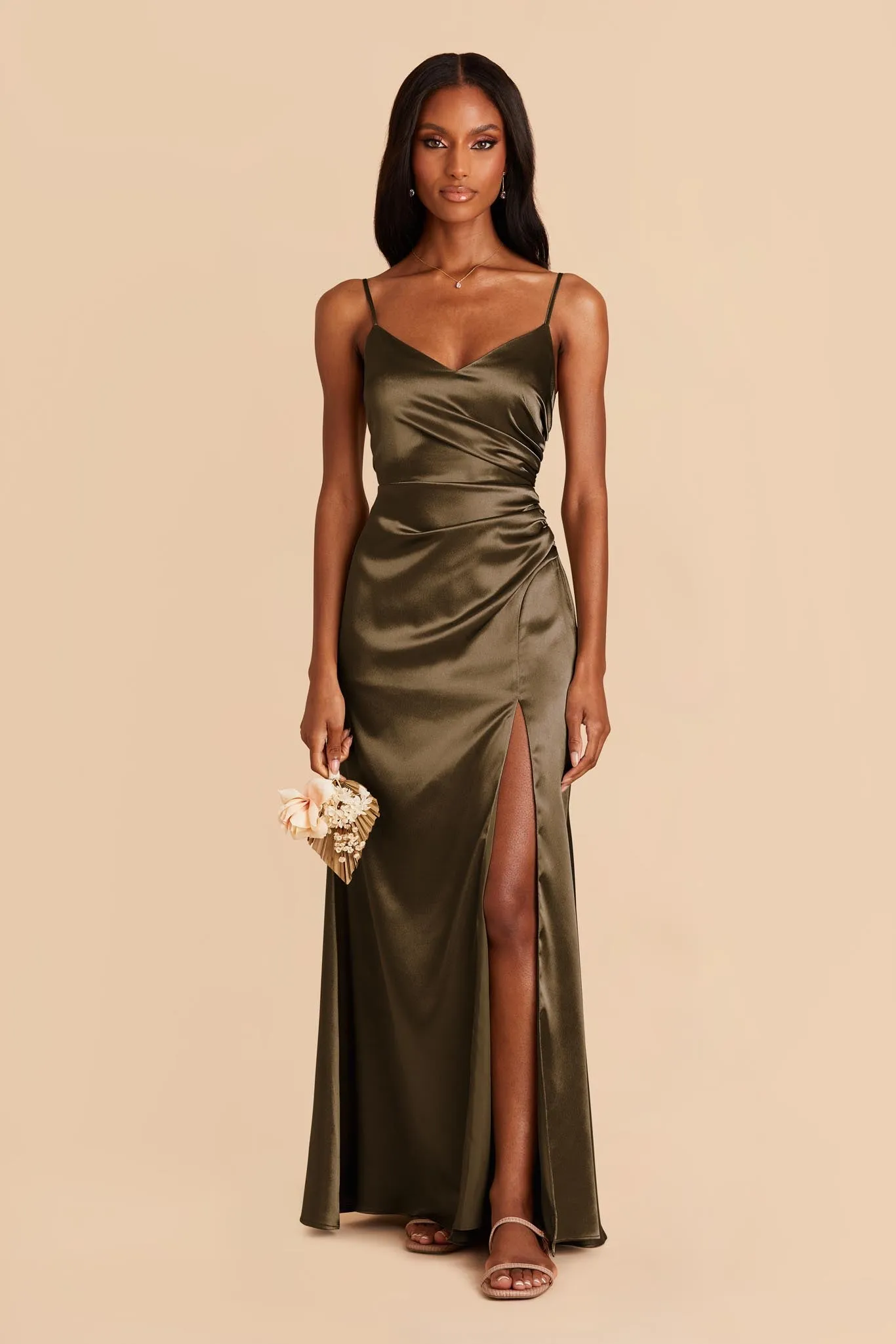 Catherine Shiny Satin Dress - Olive sold by Birdy Grey product image thumbnail 2