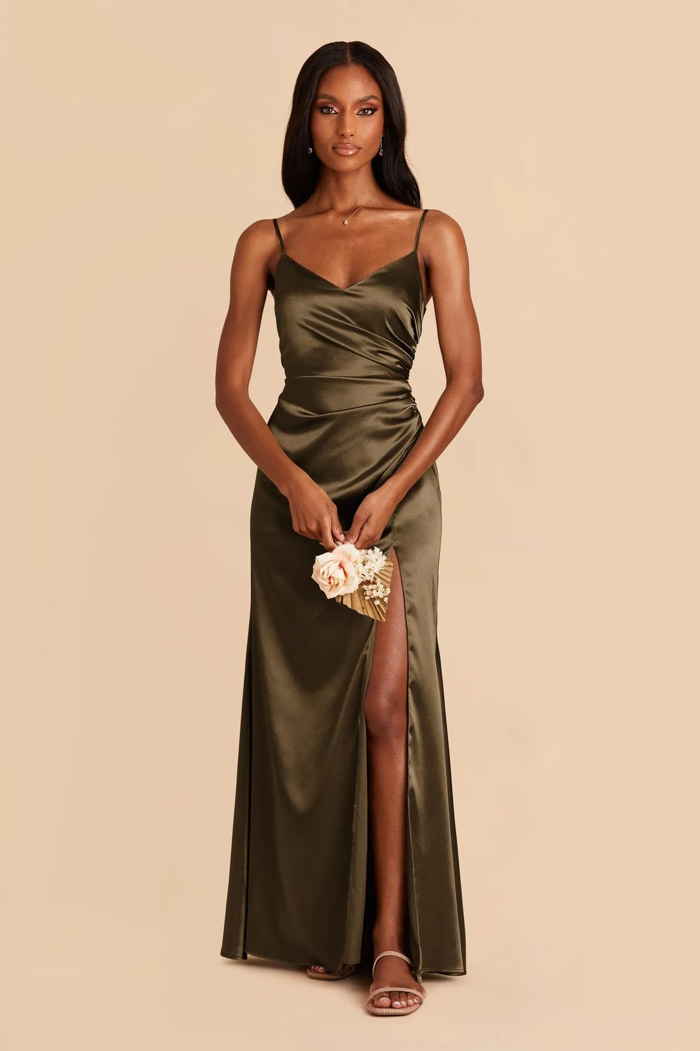 Catherine Shiny Satin Dress - Olive sold by Birdy Grey product image thumbnail 3
