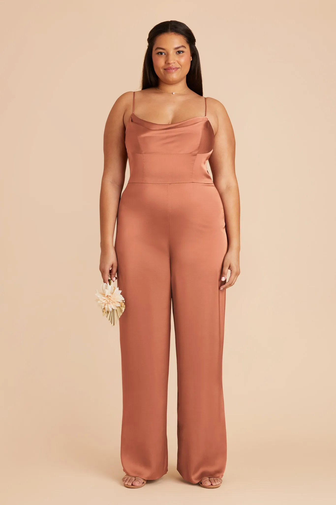 Donna Matte Satin Bridesmaid Jumpsuit - Terracotta sold by Birdy Grey product image thumbnail 2