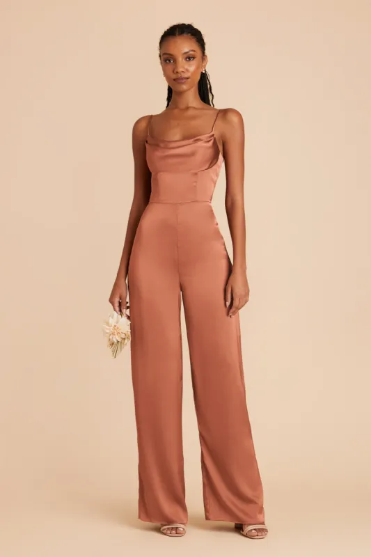 Donna Matte Satin Bridesmaid Jumpsuit - Terracotta sold by Birdy Grey