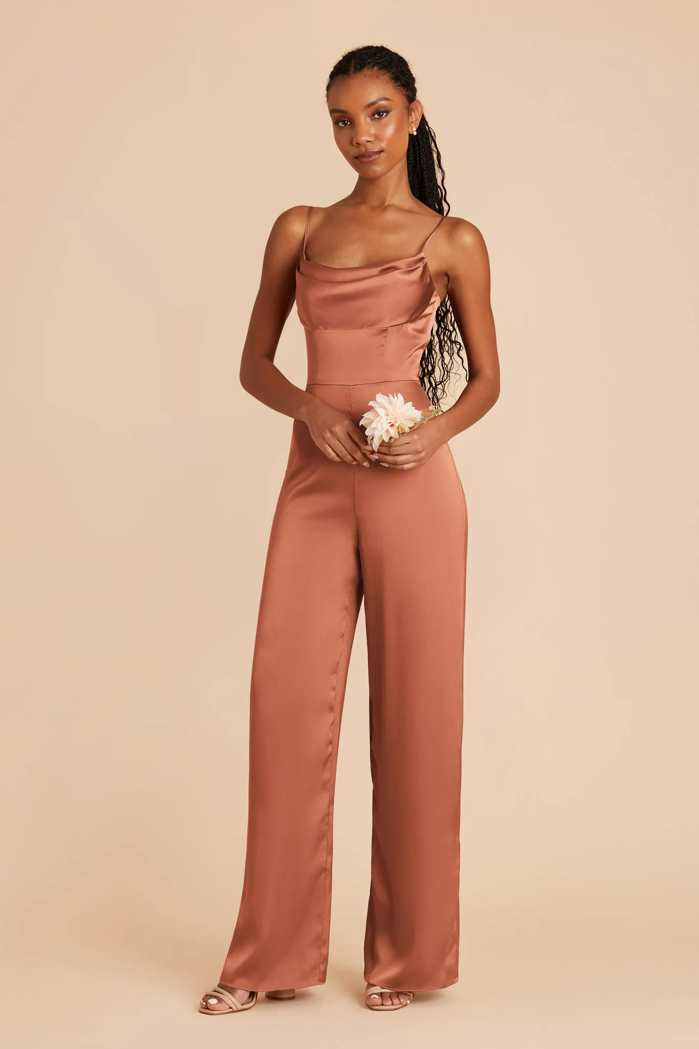 Donna Matte Satin Bridesmaid Jumpsuit - Terracotta sold by Birdy Grey product image thumbnail 3